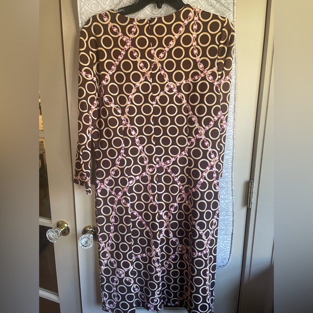 J. McLaughlin Sophia Brown and Pink Equestrian Chain Dress